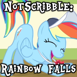 Size: 762x762 | Tagged: safe, imported from twibooru, screencap, rainbow dash, pegasus, pony, ass up, image, png, solo, text, thumbnail