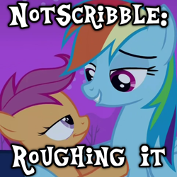 Size: 762x762 | Tagged: safe, imported from twibooru, screencap, rainbow dash, scootaloo, pegasus, pony, image, png, text, thumbnail