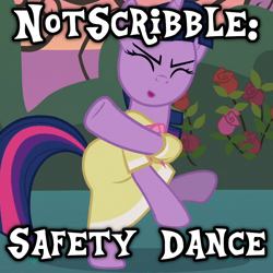 Size: 762x762 | Tagged: safe, imported from twibooru, screencap, twilight sparkle, pony, unicorn, dancing, image, png, solo, text