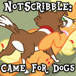 Size: 762x762 | Tagged: safe, imported from twibooru, screencap, applejack, winona, dog, earth pony, pony, image, png, text, thumbnail