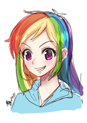 Size: 1024x1449 | Tagged: safe, artist:love2eategg, imported from derpibooru, rainbow dash, human, bust, humanized, portrait, rough sketch, simple background, sketch, solo, white background