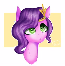 Size: 2023x2048 | Tagged: safe, artist:cloudberry_mess, imported from derpibooru, pipp petals, pegasus, pony, abstract background, adorapipp, bust, curious, cute, eye clipping through hair, female, g5, high res, mare, open mouth, portrait, solo