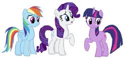 Size: 1155x539 | Tagged: safe, artist:benpictures1, imported from derpibooru, imported from ponybooru, rainbow dash, rarity, twilight sparkle, pegasus, pony, unicorn, dragon quest, female, inkscape, mare, open mouth, simple background, transparent background, trio, trio female, unicorn twilight, vector