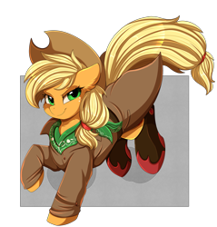 Size: 3109x3250 | Tagged: safe, artist:pridark, imported from derpibooru, applejack, earth pony, pony, fanfic:dream-mix predawn, applejack's hat, boots, clothes, commission, cowboy hat, digital art, element of honesty, female, freckles, hat, high res, jacket, looking at you, mare, neckerchief, shoes, simple background, smiling, smiling at you, solo, transparent background