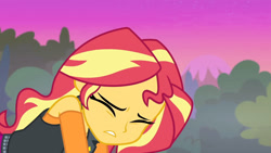 Size: 3410x1920 | Tagged: safe, imported from derpibooru, screencap, sunset shimmer, equestria girls, equestria girls series, forgotten friendship, clothes, cutie mark, cutie mark on clothes, female, jacket, jewelry, leather, leather jacket, necklace, sad, solo