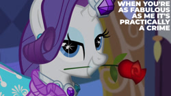 Size: 1280x720 | Tagged: safe, edit, edited screencap, editor:quoterific, imported from derpibooru, screencap, rarity, pony, unicorn, season 4, simple ways, clothes, dress, female, flower, grin, looking at you, mare, rose, smiling, solo