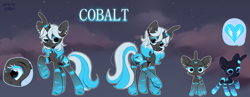 Size: 1800x700 | Tagged: safe, artist:toaster21648, imported from derpibooru, cherenkov blue, oc, oc:cobalt, unicorn, glow in the dark, radiation, reference sheet