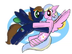 Size: 1024x768 | Tagged: safe, artist:dashvolcanic, artist:volcanicdash, imported from derpibooru, oc, pegasus, pony, couple, flying