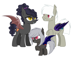 Size: 1920x1517 | Tagged: safe, artist:teal-quil, imported from derpibooru, oc, oc only, oc:blood blossom, oc:midnight glory, oc:night watch, bat pony, pony, base used, female, filly, male, mare, simple background, stallion, transparent background