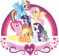 Size: 2048x1962 | Tagged: safe, imported from derpibooru, applejack, fluttershy, pinkie pie, rainbow dash, rarity, spike, twilight sparkle, dragon, earth pony, pegasus, pony, unicorn, applejack's hat, cowboy hat, female, flying, hat, lying down, male, mane seven, mane six, mare, prone, simple background, stock vector, transparent background