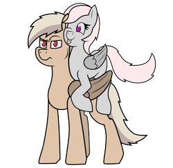 Size: 2400x2328 | Tagged: safe, artist:somber, imported from derpibooru, oc, oc only, oc:terminal velocity, oc:violet, pegasus, duo, female, high res, male, mare, riding on back, simple background, stallion, transparent background