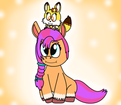 Size: 1271x1103 | Tagged: safe, artist:harmonybunny2021, imported from derpibooru, sunny starscout, oc, oc:sunny (jewelpet), earth pony, fox, pony, crossover, g5, gem, jewelpet, kit fox, my little pony: a new generation, sunny, sunny (jewelpet), sunstone