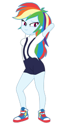 Size: 1763x3276 | Tagged: safe, artist:gmaplay, imported from derpibooru, rainbow dash, equestria girls, alternate design, anatomically incorrect, seductive, seductive look, seductive pose, simple background, solo, transparent background