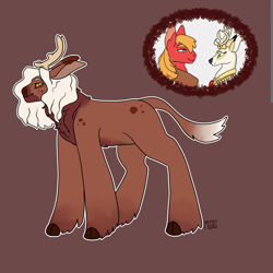 Size: 3000x3000 | Tagged: safe, artist:cryptidmothie, imported from derpibooru, big macintosh, king aspen, oc, oc:spiced cider, deer, deer pony, original species, crack ship offspring, crack shipping, gay, high res, magical gay spawn, male, offspring, parent:big macintosh, parent:king aspen, shipping