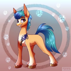 Size: 2048x2048 | Tagged: safe, artist:spirit-fire360, imported from derpibooru, hitch trailblazer, earth pony, pony, belt, cute, g5, grin, hitchbetes, male, markings, missing cutie mark, smiling, solo, stallion, unshorn fetlocks