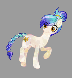 Size: 1000x1093 | Tagged: safe, artist:aliwoodruff, imported from derpibooru, oc, oc only, crystal pony, pony, crystal pony oc, eye clipping through hair, eyebrows, eyebrows visible through hair, female, gray background, mare, simple background, smiling, solo, standing on two hooves