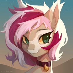 Size: 2000x2000 | Tagged: safe, artist:saturn cat, imported from derpibooru, oc, oc only, pony, bell, bell collar, bust, collar, ear fluff, high res, solo