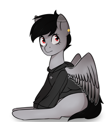 Size: 2800x3200 | Tagged: safe, artist:0blackster, artist:ranillopa, imported from derpibooru, oc, oc only, pegasus, pony, clothes, commission, digital art, female, high res, hooves, mare, simple background, sitting, solo, tail, white background, wings