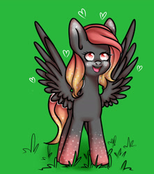 Size: 1280x1451 | Tagged: safe, artist:0blackster, artist:ranillopa, imported from derpibooru, oc, oc only, pegasus, pony, commission, digital art, female, grass, hooves, mare, open mouth, open smile, smiling, solo, spread wings, tail, wings