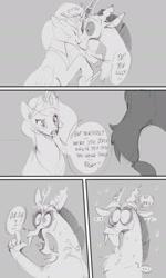 Size: 1153x1920 | Tagged: safe, artist:lillayfran, imported from derpibooru, discord, princess celestia, alicorn, pony, comic, dislestia, female, grayscale, implied male pregnancy, kissing, male, mare, monochrome, shipping, straight