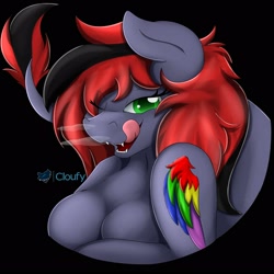 Size: 2500x2500 | Tagged: safe, artist:cloufy, imported from derpibooru, oc, oc only, oc:charrie, anthro, dracony, dragon, hybrid, pony, semi-anthro, breasts, chestbreasts, high res, one eye closed, rainbow tattoo, simple background, smiling, smirk, smoke, tattoo, tongue out, transparent background, wink