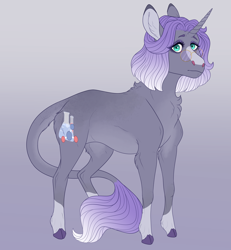 Size: 3720x4020 | Tagged: safe, artist:bluet0ast, imported from derpibooru, oc, oc only, pony, unicorn, colored hooves, gradient background, horn, leonine tail, solo, unicorn oc