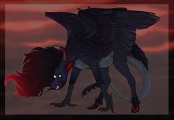 Size: 3161x2188 | Tagged: safe, artist:bluet0ast, imported from derpibooru, oc, oc only, demon, demon pony, hybrid, original species, pony, high res, interspecies offspring, offspring, parent:discord, parent:pony of shadows, solo