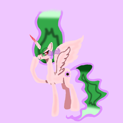 Size: 1700x1700 | Tagged: safe, artist:samantha062104, imported from derpibooru, princess celestia, alicorn, pony, color change, colored horn, corrupted, corrupted celestia, curved horn, dark magic, horn, magic, pink background, simple background, solo, sombra eyes, sombra horn
