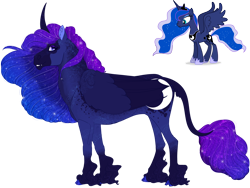 Size: 4000x3000 | Tagged: safe, artist:neighbaby, imported from derpibooru, princess luna, alicorn, bat pony, bat pony alicorn, classical unicorn, pony, unicorn, bat ponified, bat wings, cloven hooves, ethereal mane, fangs, female, hoers, horn, hybrid wings, leonine tail, mare, race swap, redesign, simple background, solo, starry mane, transparent background, unshorn fetlocks, wings
