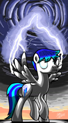 Size: 798x1438 | Tagged: safe, artist:ceehoff, imported from derpibooru, imported from ponybooru, oc, oc only, pegasus, pony, lightning, male, outdoors, pegasus oc, signature, solo, stallion, wings