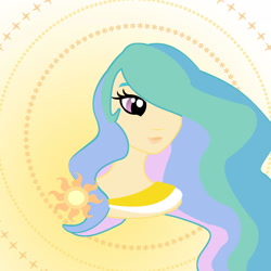 Size: 1920x1920 | Tagged: safe, artist:sarastudly, imported from derpibooru, princess celestia, human, abstract background, bust, eyelashes, female, hair over one eye, humanized, solo