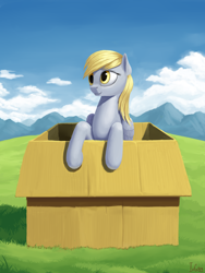Size: 1500x2000 | Tagged: safe, artist:ivg89, imported from derpibooru, derpy hooves, pegasus, pony, box, cardboard box, pony in a box, scenery, solo