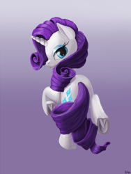 Size: 1500x2000 | Tagged: safe, alternate version, artist:ivg89, imported from derpibooru, rarity, pony, unicorn, female, gradient background, looking back, mare, revised, solo, underhoof