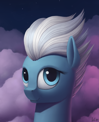 Size: 1387x1716 | Tagged: safe, alternate version, artist:ivg89, imported from derpibooru, night glider, pony, bust, cloud, female, portrait, revised, solo, stars
