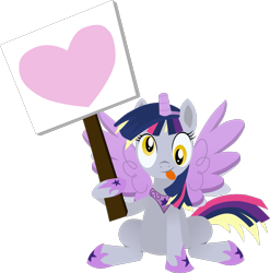 Size: 1067x1081 | Tagged: safe, artist:cinder vel, imported from derpibooru, derpy hooves, scare master, alicorn costume, clothes, costume, fake horn, fake wings, nightmare night costume, sign, simple background, toilet paper roll, toilet paper roll horn, transparent background, twilight muffins, twilight sparkle costume, wig