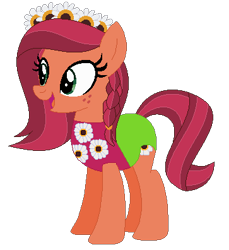 Size: 363x396 | Tagged: safe, artist:firestarartist, artist:firestarter, artist:user15432, imported from derpibooru, gloriosa daisy, earth pony, pony, equestria girls, base used, clothes, cutie mark, cutie mark on clothes, equestria girls ponified, floral head wreath, flower, leotard, olympics, open mouth, ponified, simple background, solo, sports, sports outfit, sporty style, swimsuit, transparent background