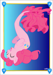 Size: 308x434 | Tagged: safe, artist:queenzora, imported from derpibooru, pinkie pie, earth pony, pony, seapony (g4), crepuscular rays, eyes closed, female, fish tail, flowing mane, flowing tail, ocean, open mouth, open smile, pink mane, postcard, seaponified, seapony pinkie pie, simple background, smiling, solo, species swap, swimming, tail, underwater, water