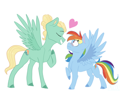 Size: 2732x2048 | Tagged: safe, artist:moccabliss, imported from derpibooru, rainbow dash, zephyr breeze, pegasus, pony, blushing, colored hooves, female, heart, high res, male, mare, shipping, simple background, spread wings, stallion, straight, white background, wings, zephdash