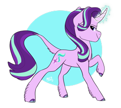 Size: 2305x2048 | Tagged: safe, artist:moccabliss, imported from derpibooru, starlight glimmer, classical unicorn, pony, unicorn, cloven hooves, curved horn, female, glowing horn, high res, horn, leonine tail, magic, mare, raised hoof, simple background, solo, transparent background, unshorn fetlocks