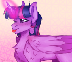 Size: 1400x1200 | Tagged: safe, artist:artistcoolpony, imported from derpibooru, twilight sparkle, alicorn, pony, :p, blushing, chest fluff, cute, female, glowing horn, horn, magic, mare, one eye closed, solo, tongue out, twiabetes, twilight sparkle (alicorn), wink