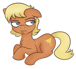 Size: 557x503 | Tagged: safe, artist:cookieboy011, imported from derpibooru, ms. harshwhinny, earth pony, pony, female, lying down, mare, simple background, solo, white background