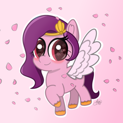 Size: 1800x1800 | Tagged: safe, artist:limitmj, imported from derpibooru, pipp petals, pegasus, pony, adorapipp, blushing, chibi, cute, female, g5, looking at you, raised hoof, smiling, solo, unshorn fetlocks, wings