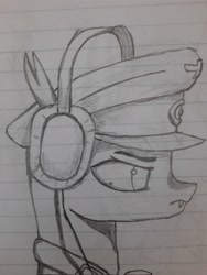 Size: 3000x4000 | Tagged: safe, artist:mrscroup, artist:mustaphatr, imported from derpibooru, oc, oc only, oc:trimmel, changeling, equestria at war mod, clothes, hat, lined paper, solo, traditional art