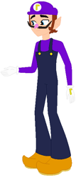 Size: 268x625 | Tagged: safe, artist:selenaede, artist:user15432, imported from derpibooru, human, equestria girls, barely eqg related, base used, clothes, crossover, equestria girls style, equestria girls-ified, gloves, human coloration, long sleeve shirt, long sleeved shirt, long sleeves, male, nintendo, overalls, purple hat, shirt, shoes, simple background, solo, super mario bros., undershirt, waluigi, waluigi's hat, white background