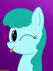 Size: 3016x4032 | Tagged: safe, artist:rainbowšpekgs, imported from derpibooru, spring melody, sprinkle medley, pegasus, pony, :p, ;p, bust, cute, female, gradient background, heart, looking at you, mare, one eye closed, portrait, smiling, solo, sprinklebetes, tongue out, wink