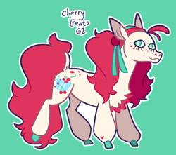 Size: 1024x906 | Tagged: safe, artist:goatpaste, imported from derpibooru, cherry treats, earth pony, pony, female, freckles, g1, g1 to g4, g4, generation leap, green background, mare, simple background, solo