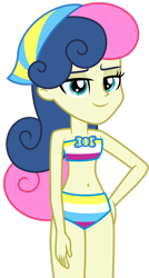Size: 1024x1912 | Tagged: safe, artist:emeraldblast63, imported from derpibooru, bon bon, sweetie drops, human, equestria girls, equestria girls series, forgotten friendship, spring breakdown, spoiler:eqg series (season 2), bare shoulders, belly button, bikini, clothes, female, legs together, looking at you, simple background, sleeveless, solo, strapless, striped swimsuit, swimsuit, transparent background, vector
