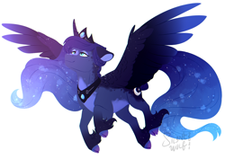 Size: 1754x1240 | Tagged: safe, artist:silentwolf-oficial, imported from derpibooru, princess luna, alicorn, pony, cloven hooves, female, floppy ears, mare, simple background, solo, speedpaint, spread wings, unshorn fetlocks, white background, wings