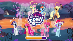 Size: 1920x1080 | Tagged: safe, applejack, breezette, fluttershy, pinkie pie, rainbow dash, rarity, twilight sparkle, breezie, breeziefied, gameloft, logo, mane six, photo, species swap