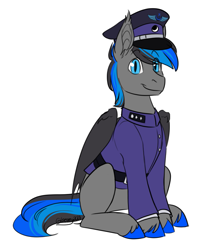 Size: 877x1021 | Tagged: safe, artist:cosmalumi, artist:its-gloomy, imported from derpibooru, oc, oc:candor champion, bat pony, bat pony oc, bat wings, clothes, hat, peaked cap, simple background, uniform, white background, wings